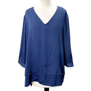 Chicos 2 L Tunic Top Split Back Flowy Lagenlook Boho Classic Spring Summer